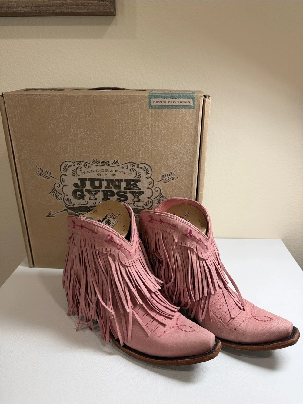 Junk Gypsy by Lane Pink Fringe Western Ankle Boots for Women